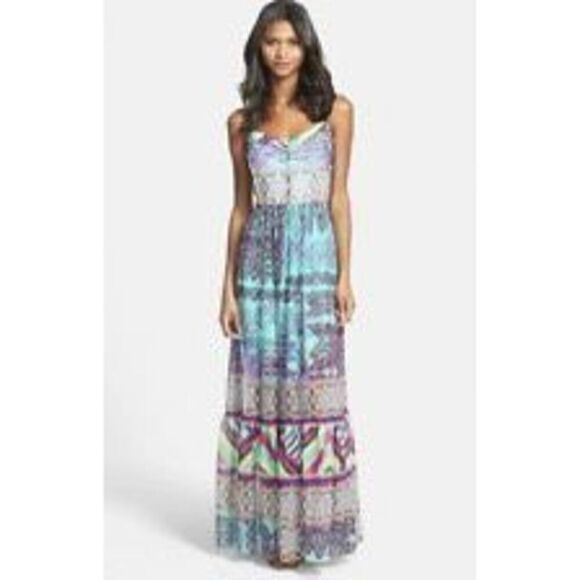Betsey Johnson Women’s Size 10 Tiered Strappy Flowy Bohemian Maxi Dress Blue - Picture 1 of 9